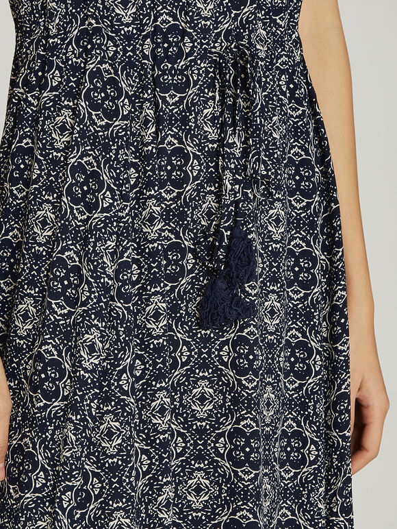 Navy Mosaic Tile Hanky Hem Maxi, Navy, large