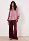 Satin Self-Stripe Tie Back Top, Purple, large
