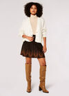 Chevron Knit Pleated Mini Skirt, Black, large