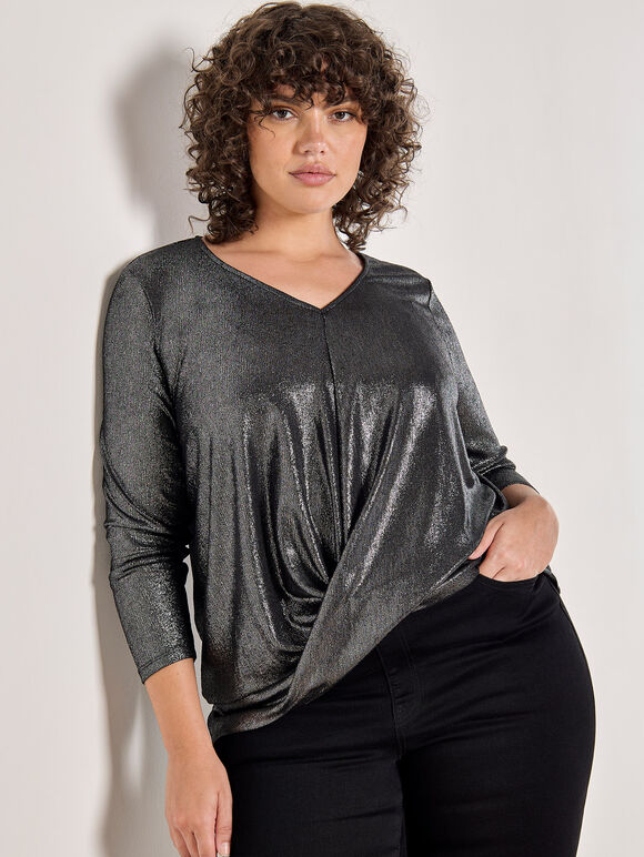 Foil Shimmer Long Sleeve Top, Dark Grey - Charcoal, large