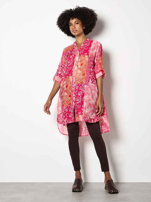 Folk Patchwork Tunic Top, Pink, large