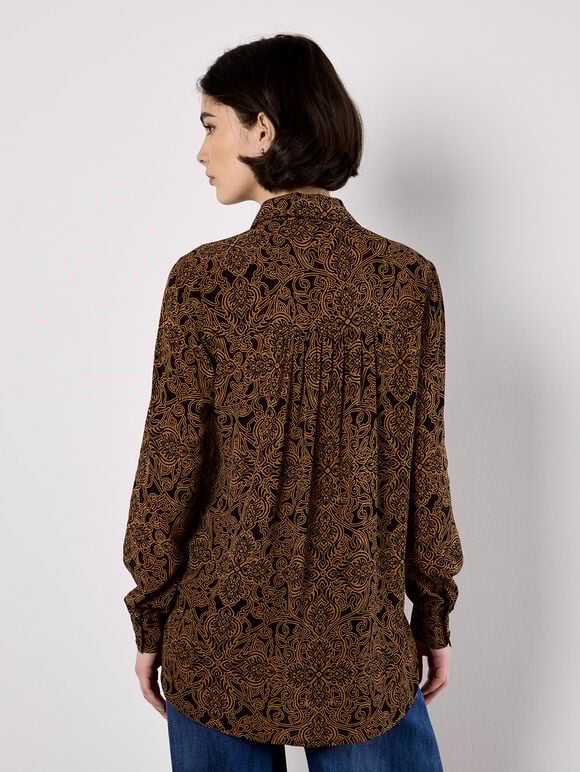 Art Deco Paisley Print Shirt, Rust, large