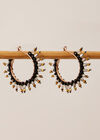 Stone Hoop Earring, Black, large
