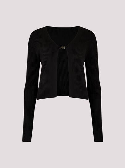 Ribbed Knit Front Clip Cardigan