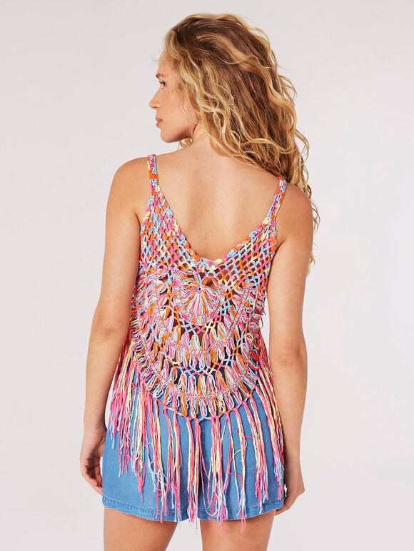 Multi-Coloured Crochet Fringe Camisole Top, Assorted, large