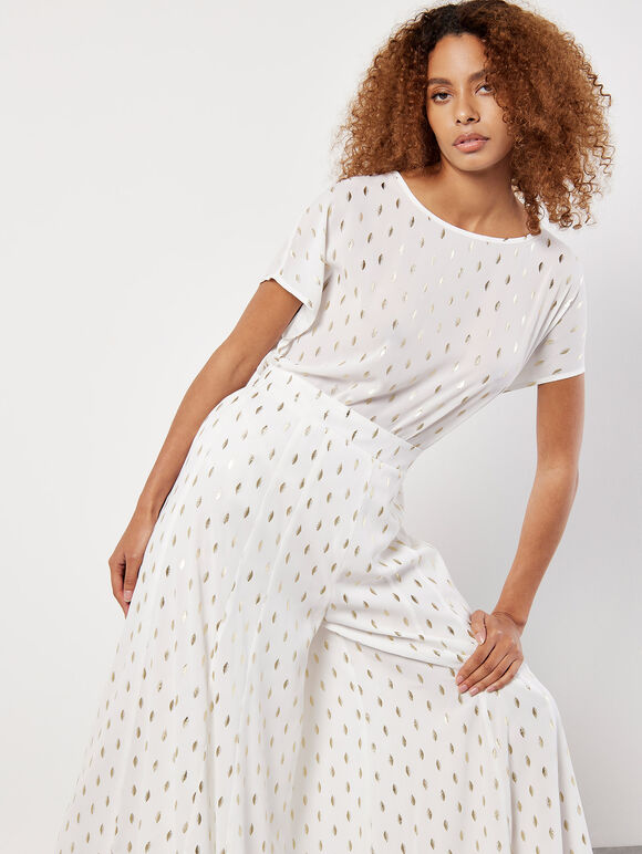 Foil Speckle Flowy Trousers, White, large