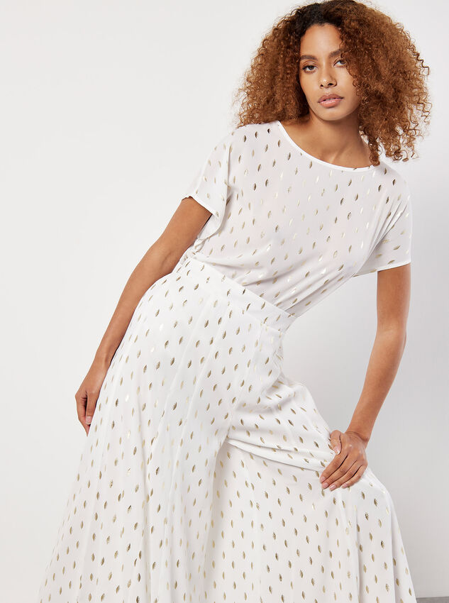 Foil Speckle Flowy Trousers, White, large