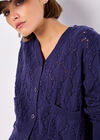 Pointelle Knitted Cardigan, Navy, large