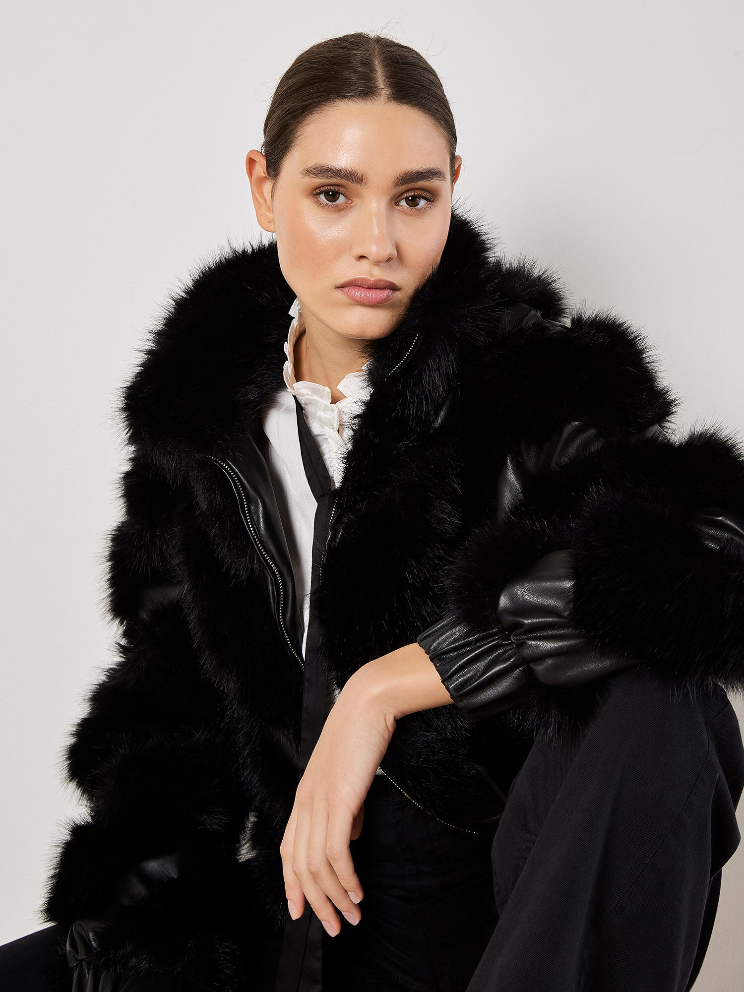 Next black fur jacket top
