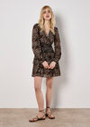 Leopard Print Tiered Mini Dress, Stone, large