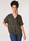 Leopard Print Pintuck Pleat Top, Green, large