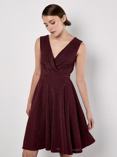 Metallic Pleat Skater Mini Dress