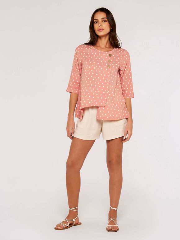 Irregular Spot Asymmetric Wrap Top, Pink, large