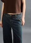 Pinstripe Wide-Leg Denim Jeans, Navy, large