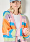 Colourful Stripe Fluffy Knit Cardigan, Pink, large