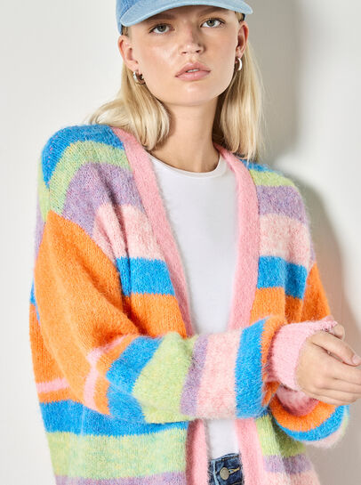 Colourful Stripe Fluffy Knit Cardigan