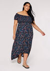 Curve Floral Bardot Midi Dress, Navy, large