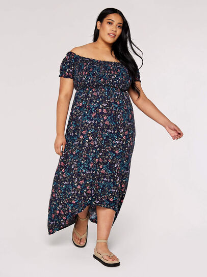 Curve Floral Bardot Midi Dress