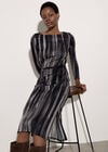 Painterly Stripe Knitted Midi Dress, Grey, large