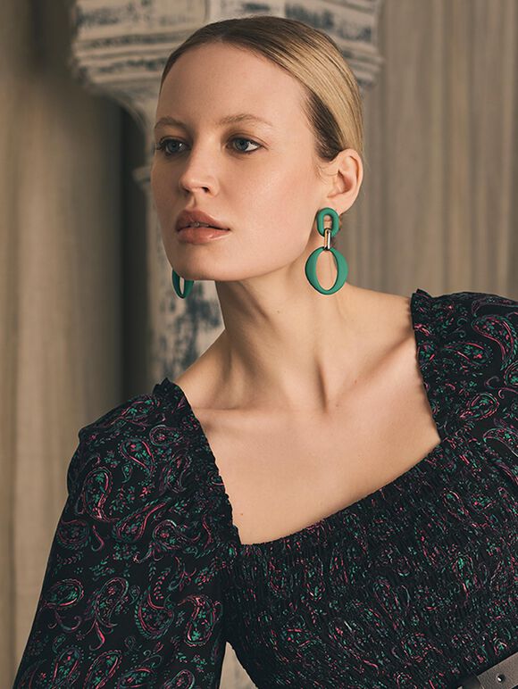 Matt Oval Earrings, Green, large