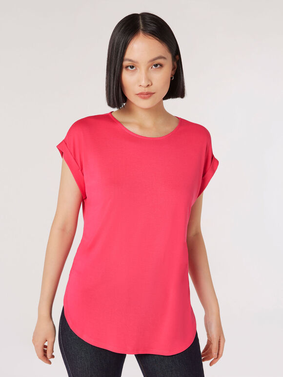 Curved Hem Jersey T-Shirt, Fuchsia, large