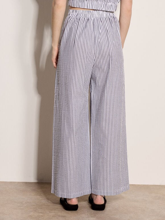 Stripe Wide Leg Trousers, Navy, large