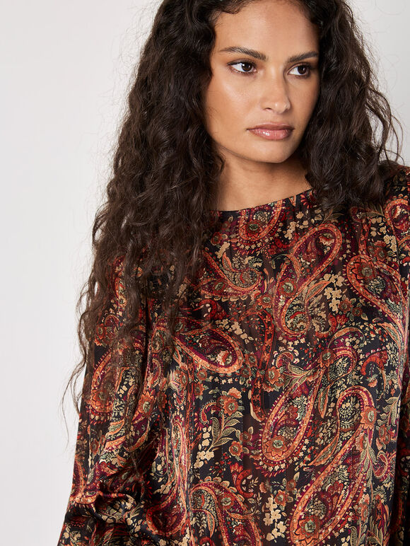 Paisley Sparkle Self Stripe Blouse, Black, large