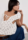 Ditsy Floral Pointelle Bubble Hem Top, Cream, large