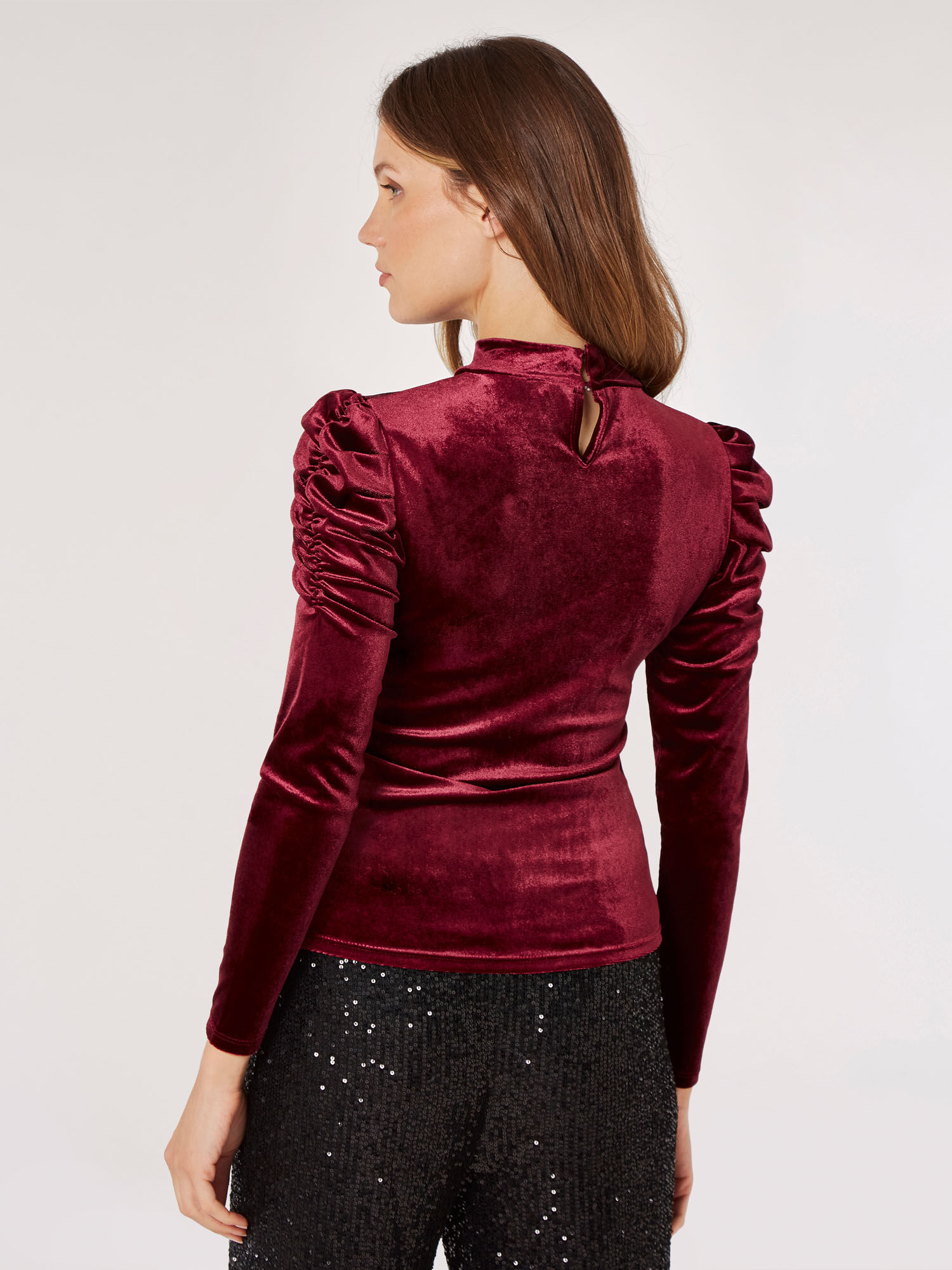 Burgundy velvet long sleeve top cheap