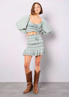 Smocked Ruffle Mini Skirt, Mint, large