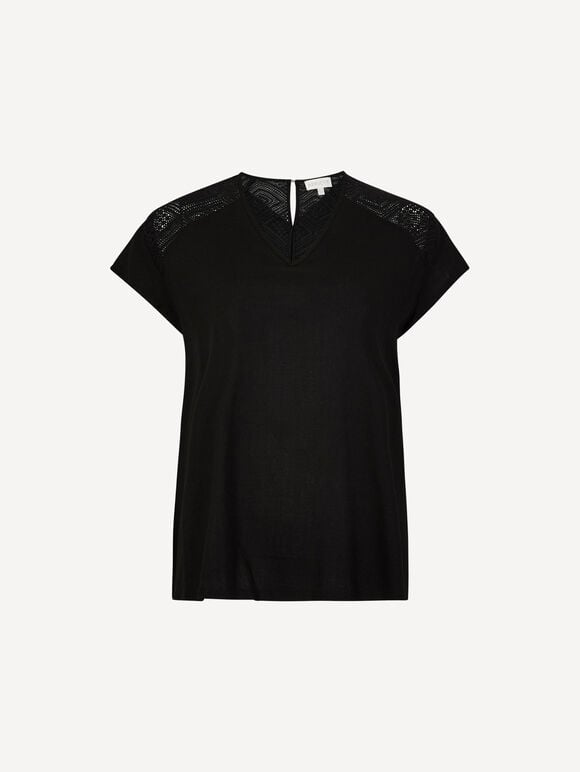 Crochet Insert T-Shirt, Black, large