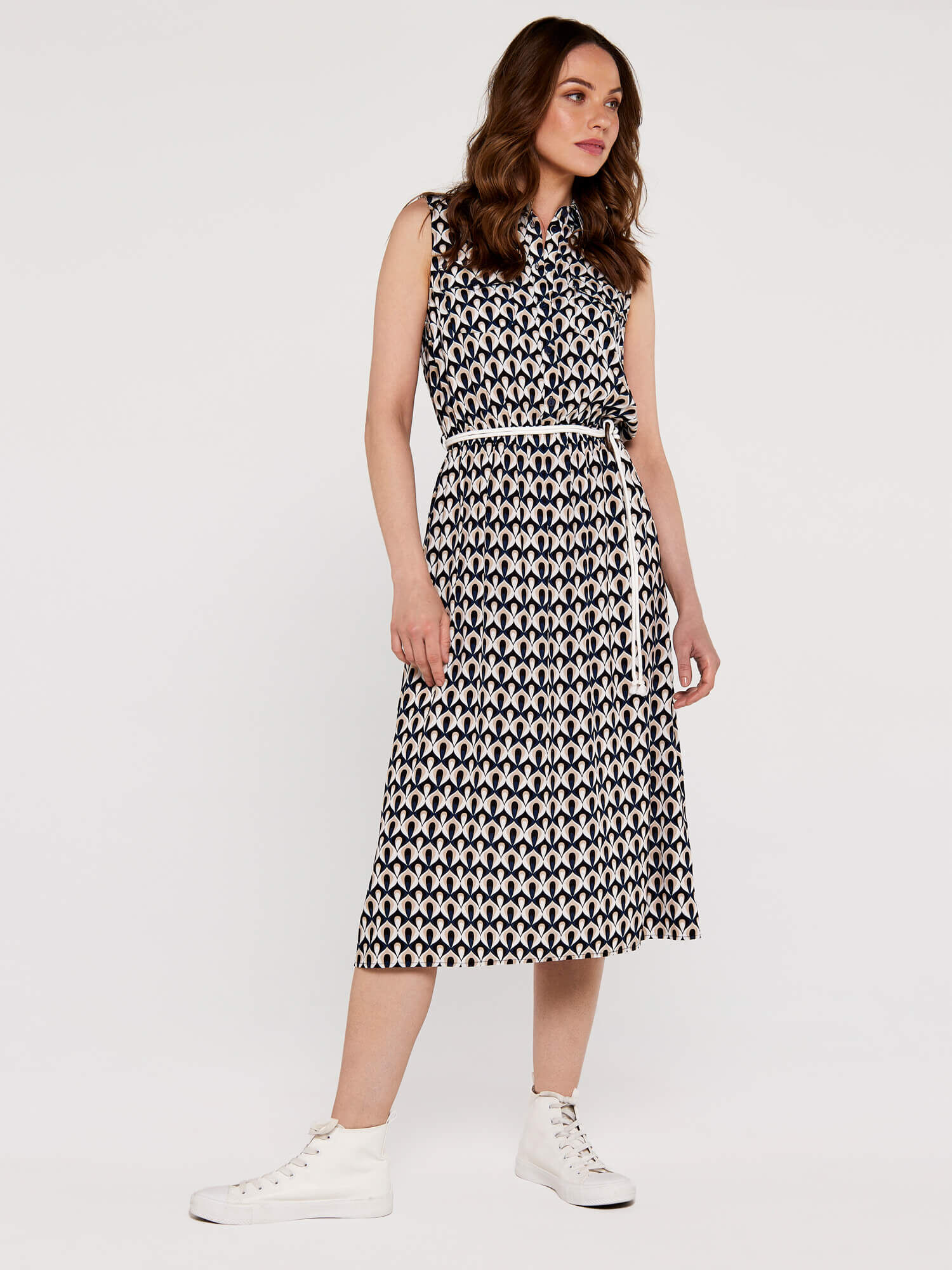 Geo Drops Shirt Dress Apricot Clothing