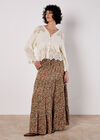 Ditsy Floral Tiered Maxi Skirt, Khaki, large