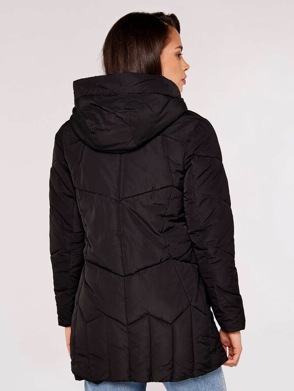 Hooded Puffer Jacket, Black, large