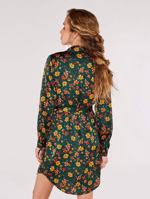 Floral Shirt Mini Dress, Green, large