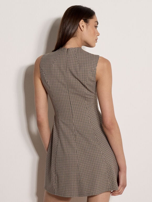 Heritage Check Fit And Flare Mini Dress, Brown, large