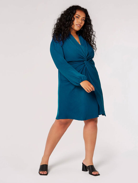 Curve Twist-Front Mini Dress, Teal, large