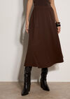 Brushed Twill A-Line Midi Skirt, Brown, large