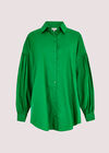 Balloon Sleeve Cotton Shirt, Green, large