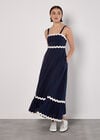 Ric Rac Trim Cotton Midaxi Dress
, Navy, large