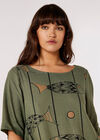 Printed Cocoon Midi Dress, Khaki, large