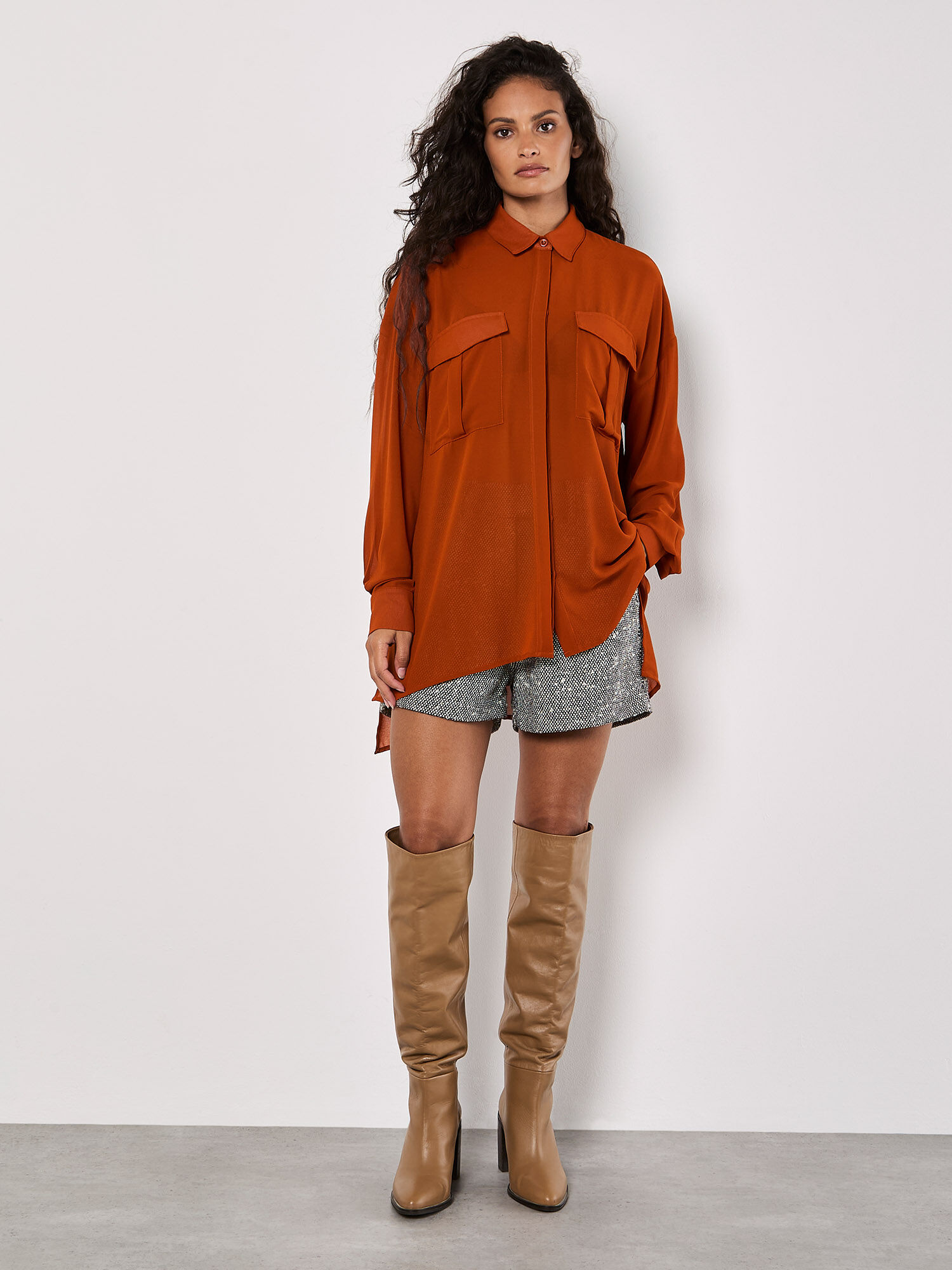 Oversized Chiffon Shirt Apricot Clothing