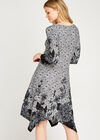 Floral Edge Hanky Hem Dress, Grey, large