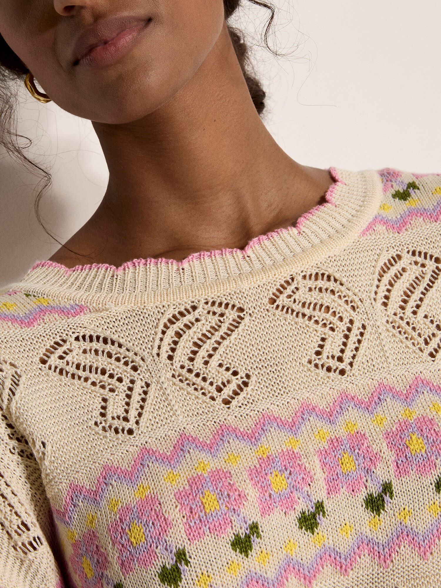 Pointelle Knit Butterfly Floral Jumper | Apricot Clothing