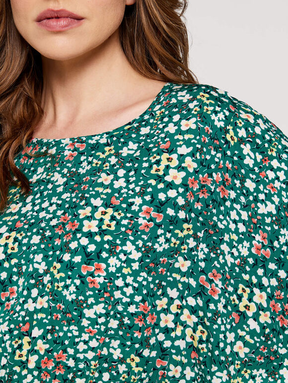 Ditsy Angel Sleeve Top, Green, large
