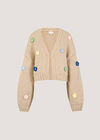 Applique Daisies Chunky Knit Cardigan, Stone, large