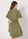Zip-Down Utility Mini Dress, Khaki, large