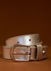 Thin Leather Buckle Belt, Silver, large