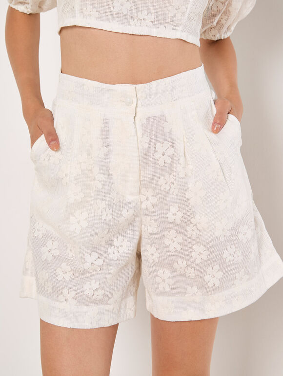 Daisy Mesh Shorts, Cream, large