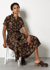 Textured Leaf Shirt Midi Dress, Brown, large